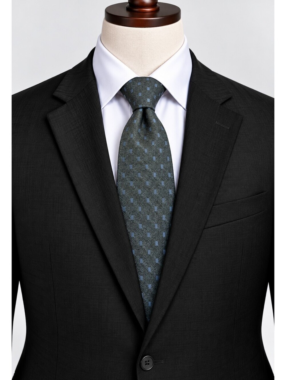 Van Heusen Men's Silk Tie in Dark Green with Blue Geometric Pattern